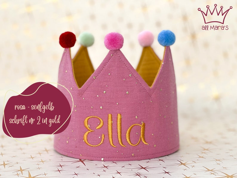 Girls Birthday Party Crown, Cute Unique Birthday Outfit for Girls, Custom Kids Crown rosa - senfgelb