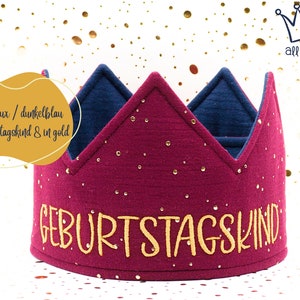 Musselin Geburtstagskrone für Kinder, Kinderparty Decoration, Geburtstagsgeschenk Ideen, Personalisierte Krone bordeaux/dunkelblau