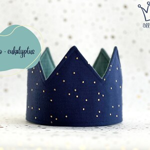 Custom Children's Birthday Party Crown, Personalized Kids Birthday Crown, Cute Birthday Gift Indigo/Eukalyptus