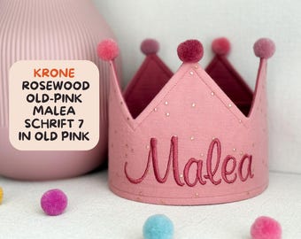 Geburtstagskrone Junge und Mädchen – Personalisiert mit Namen & Pompons | Musselin Stoffkrone Geschenk