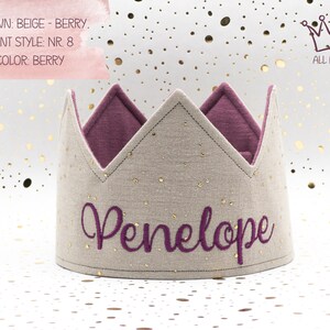 Custom Birthday Fabric Crown Handmade Festive Headwear Special Occasion Party Hat Perfect Birthday Gift for Kids beige - berry