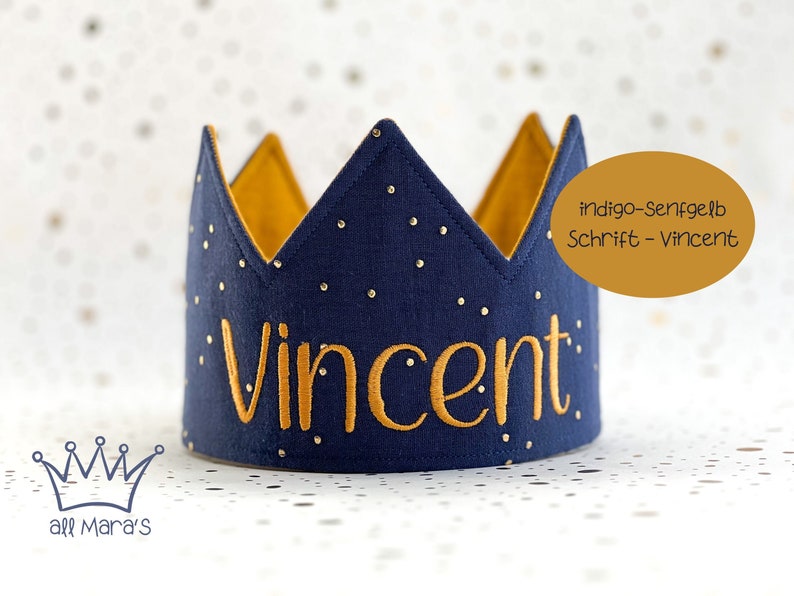 Custom Children's Birthday Party Crown, Personalized Kids Birthday Crown, Cute Birthday Gift Indigo/Senfgelb