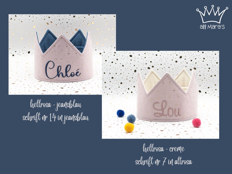 Girls Birthday Party Crown, Cute Unique Birthday Outfit for Girls, Custom Kids Crown hellrosa - jeansblau
