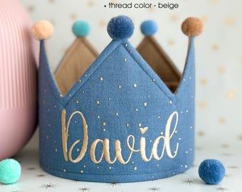 Customizable Toddler Birthday Crown: Handmade Pom Pom Hat for Kids' First Celebration & Unique Gift