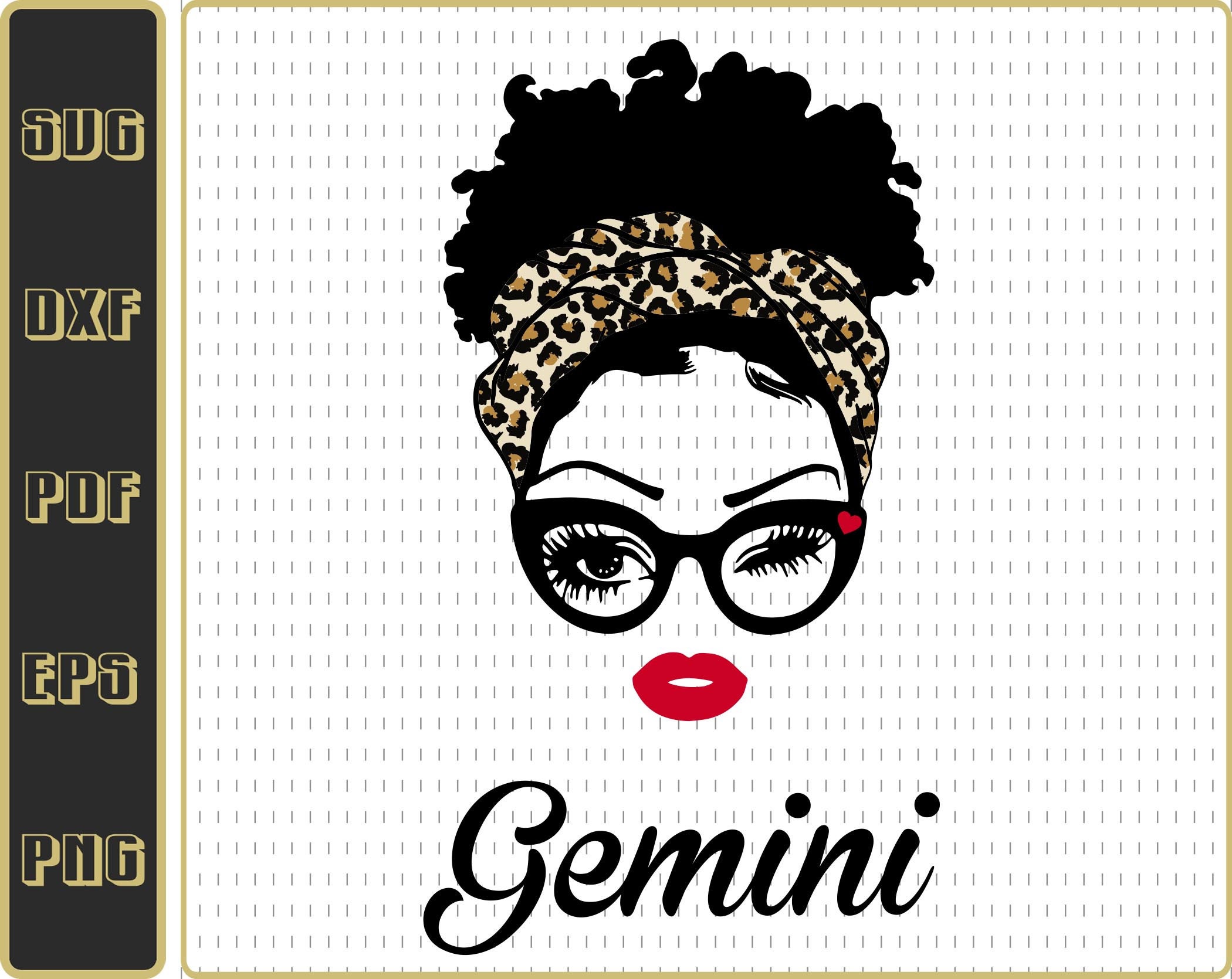 Download Gemini Girl Svg Woman With Glasses SVG Girl With Bandana | Etsy