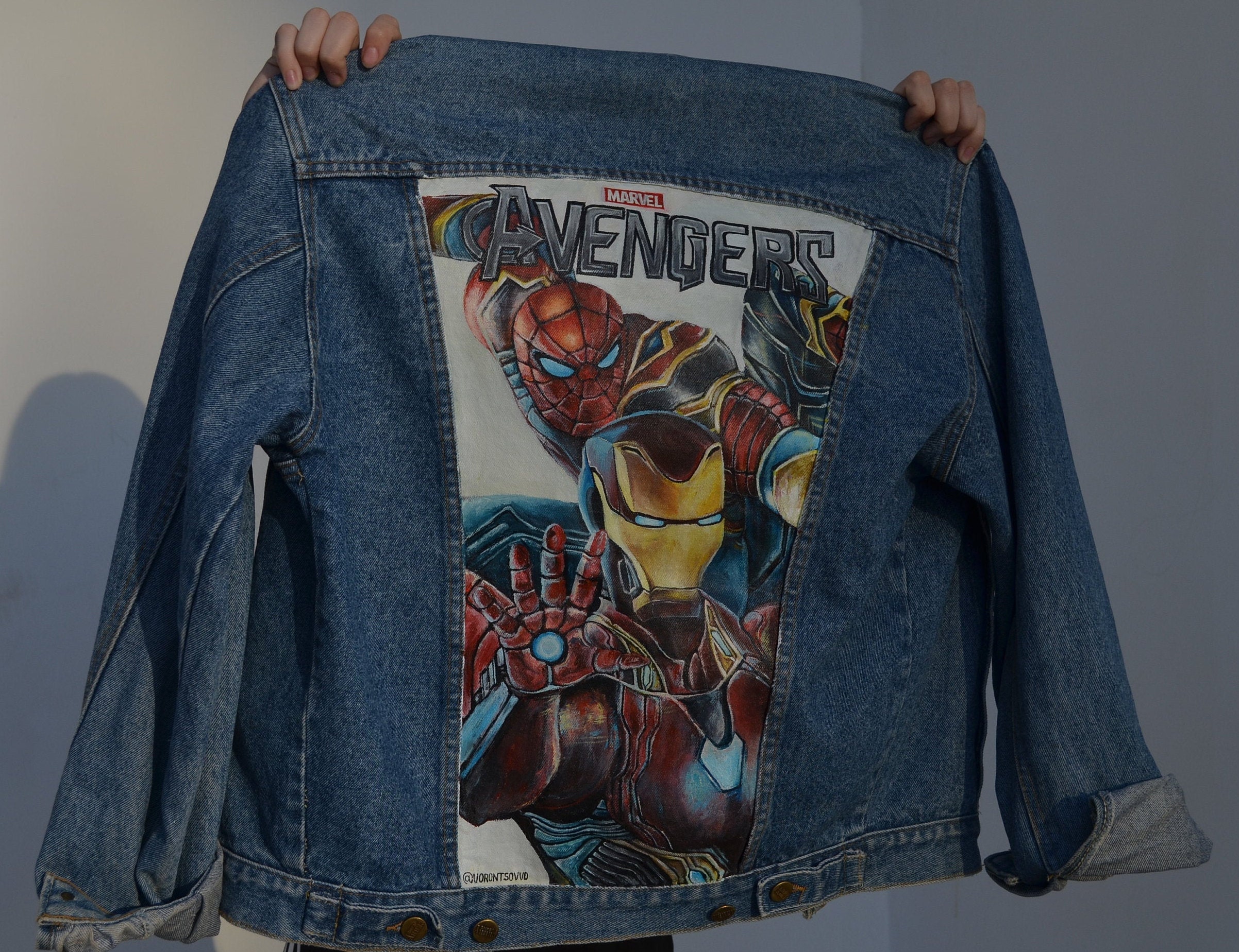 Marvel custom hand painted denim jacket Handpainted upcycled Etsy