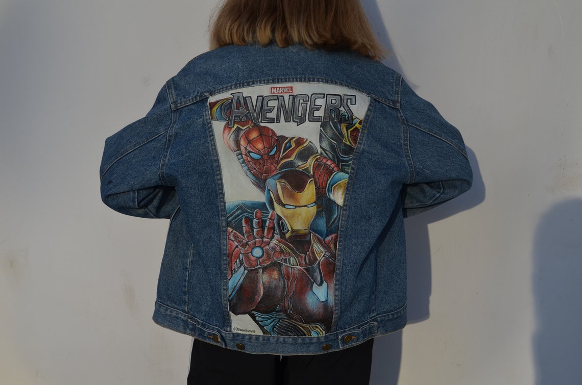 Marvel custom hand painted denim jacket Handpainted upcycled Etsy