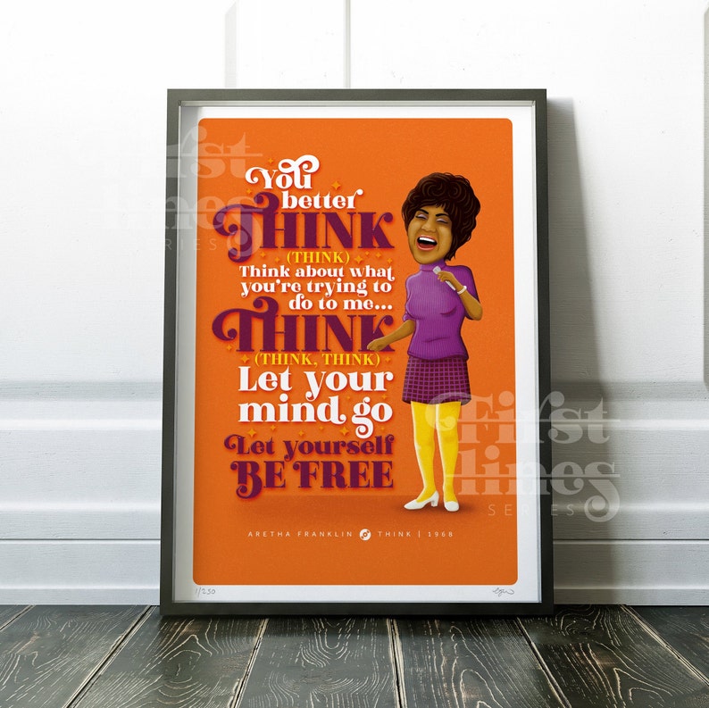 Aretha Franklin Art Print Think Lyrics Artwork 60s Music Etsy