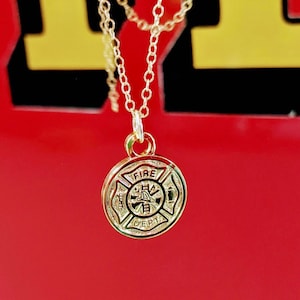 Firefighter Logo Maltese Cross Pendant Necklace
