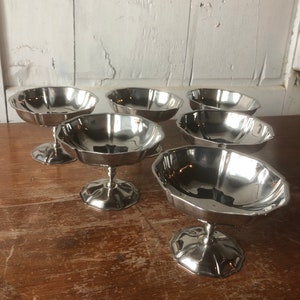 Vintage set of 6 Ice cream coupes Stainless steel, Paris bistro ice cream cups, made in France