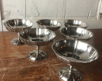 Vintage set of 6 Ice cream coupes Stainless steel, Paris bistro ice cream cups, made in France