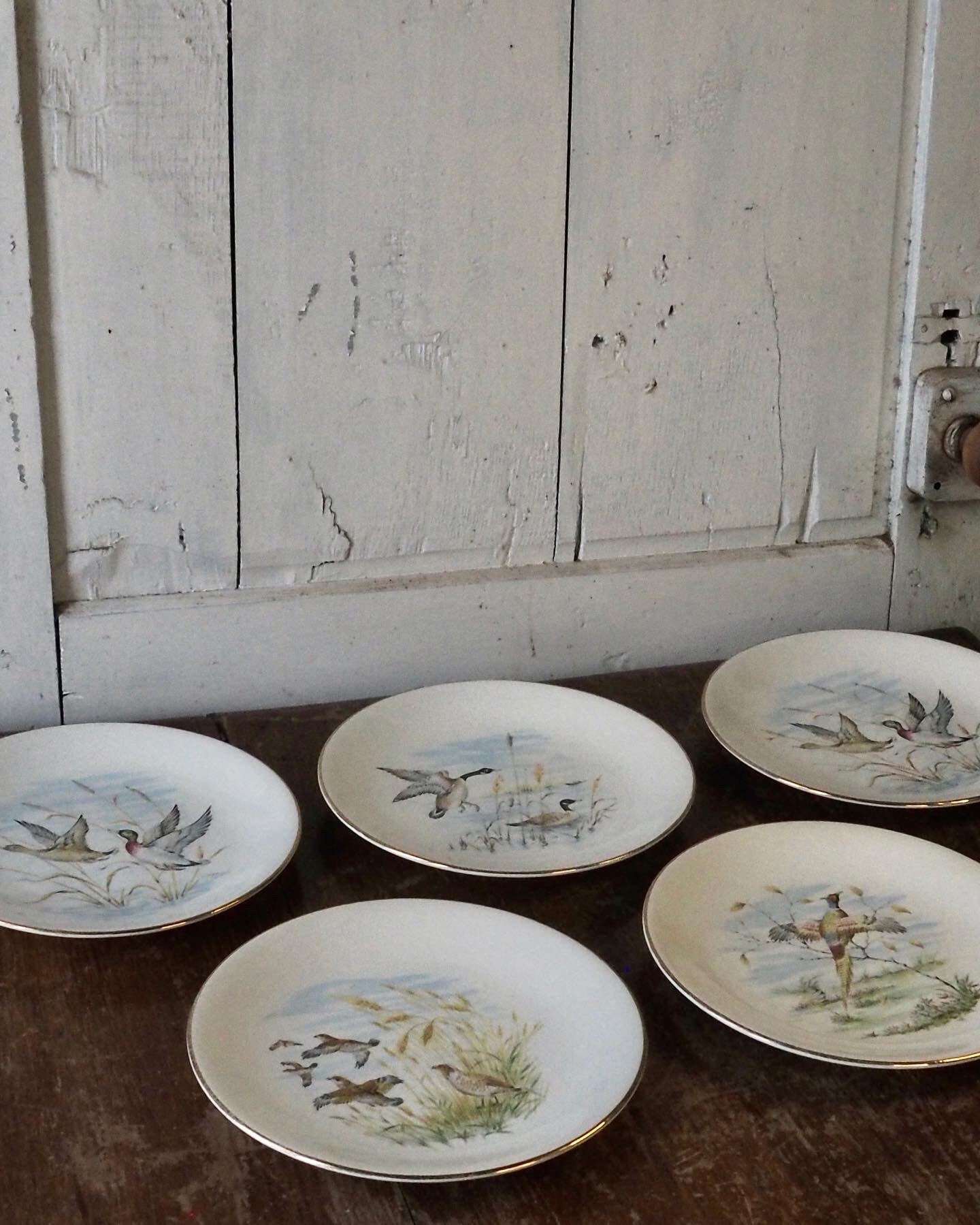 Assiettes Gien Vintage, Assiettes Porcelaine, Design Primefleur, Motif Art Nouveau, Décors de Chasse