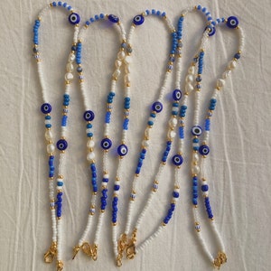 Evil eye choker - evil eye necklace - evil eye jewellery- beaded necklace - blue choker - choker necklace - seed bead necklace