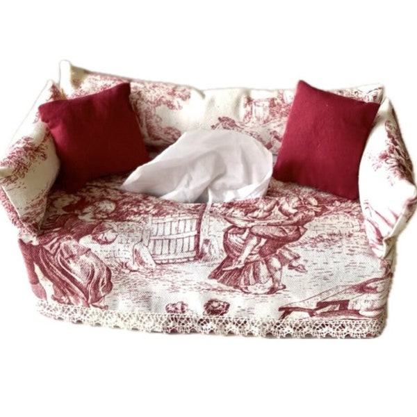 Disposable Tissue Box Cover Sofa Fine Touil De Jouy Fabric Original Gift Idea 4 Colors available Sicilian Handmade