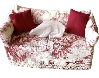 Disposable Tissue Box Cover Sofa in Fine Touil De Jouy Fabric Original Gift Idea 4 Colors available