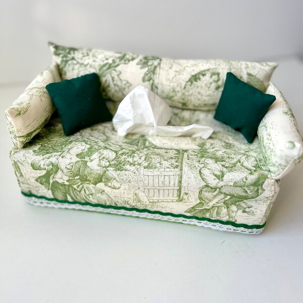 Housse de Boîte à Mouchoirs Jetable Canapé en Tissu Fin Touille De Jouy Idée Cadeau Originale Couleur Vert