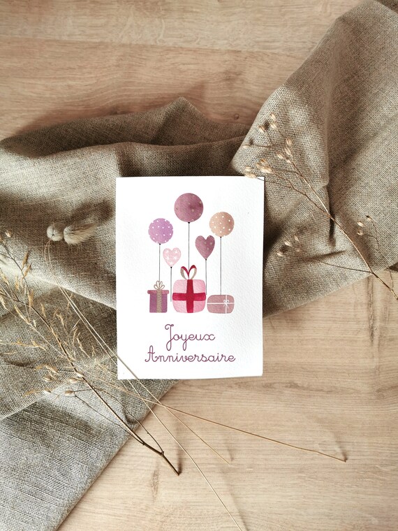 Carte Anniversaire Aquarelle Ballons Etsy