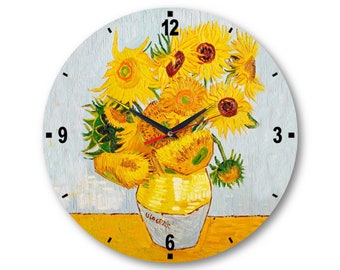 Van Gogh Sunflowers clock handmade silent mechanism