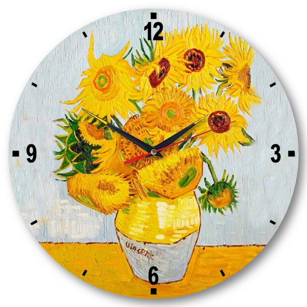 Van Gogh Sunflowers clock handmade silent mechanism