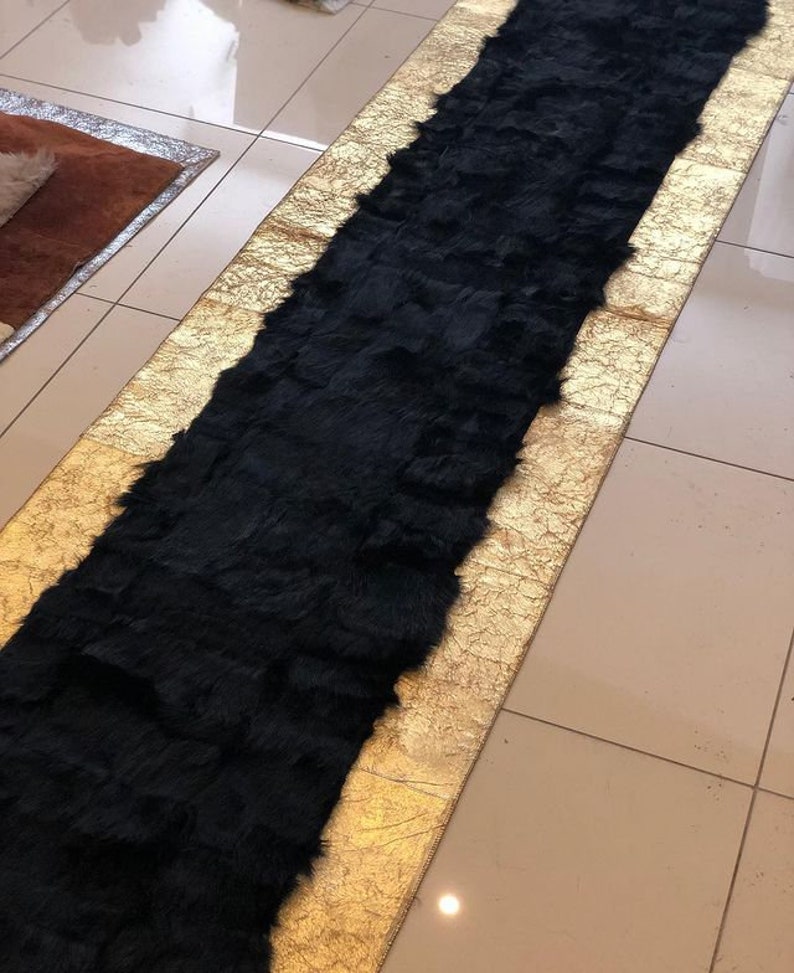 Natural Black Sheepskin Runner Rug Plush Natural Fur Soft Rug Etsy
