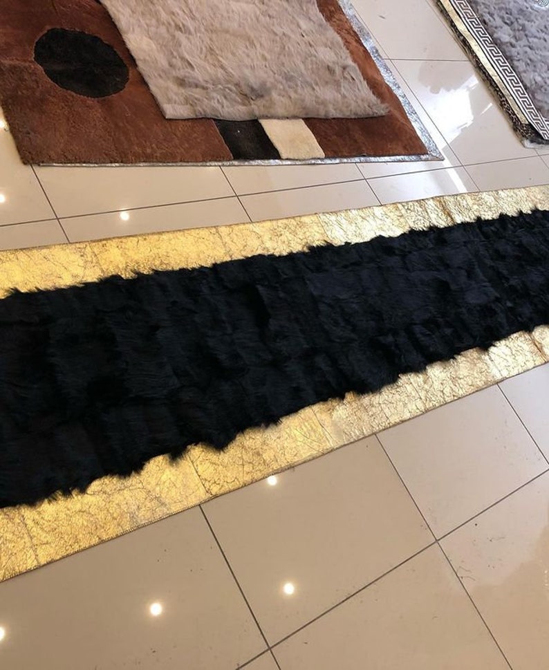 Natural Black Sheepskin Runner Rug Plush Natural Fur Soft Rug Etsy