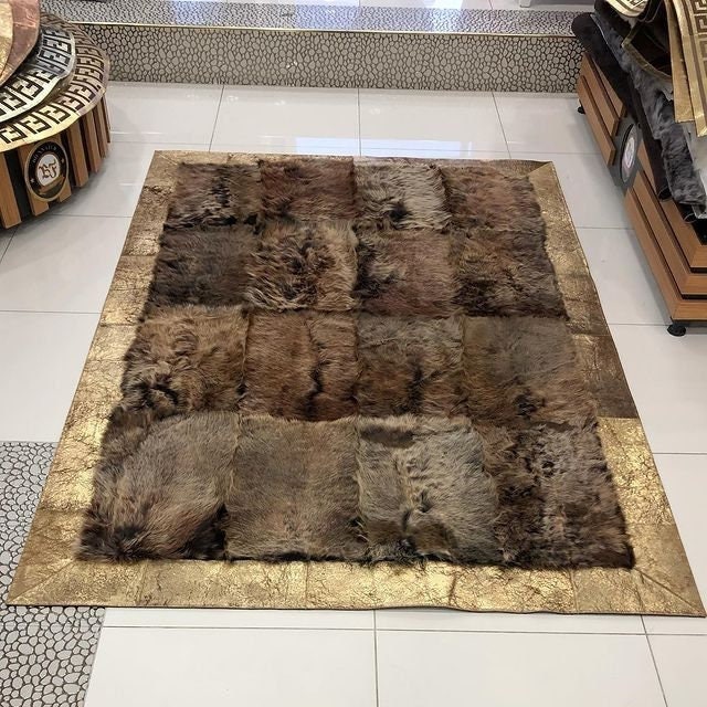 Soft Fluffy Area Rug for Home Decor Genuine Longwool Lambskin Rug Black Toscana Sheepskin Carpet Gift for a New Homeowner