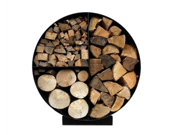 Log Holder Fire Wood Burner Store 60cm Round Black Durable Heavy Duty Steel for Indoors or Outdoors