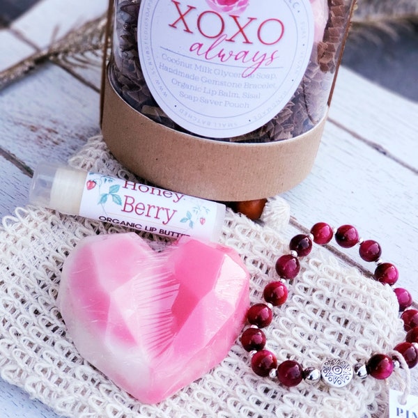 XOXO Forever Gift Sets | Vegan Soap, Organic Balm, Handmade Gemstone Bracelet