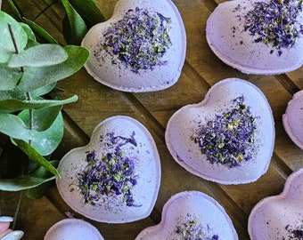 All-Natural Lemon Lavender Purple Heart Bath Bomb | No Dyes or Toxins!