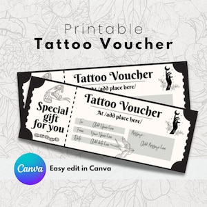 Vale de regalo para tatuajes imprimible: regalo perfecto para amantes de los tatuajes, certificado de regalo editable e imprimible, vale de Tattoo Fund, regalo de tatuaje