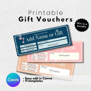 Modelo de vale-presente para impressão | Pacote com 11 modelos, presente para ela, para ele, jantares românticos, spa de fim de semana, vale-presente para cerâmica de cozinha