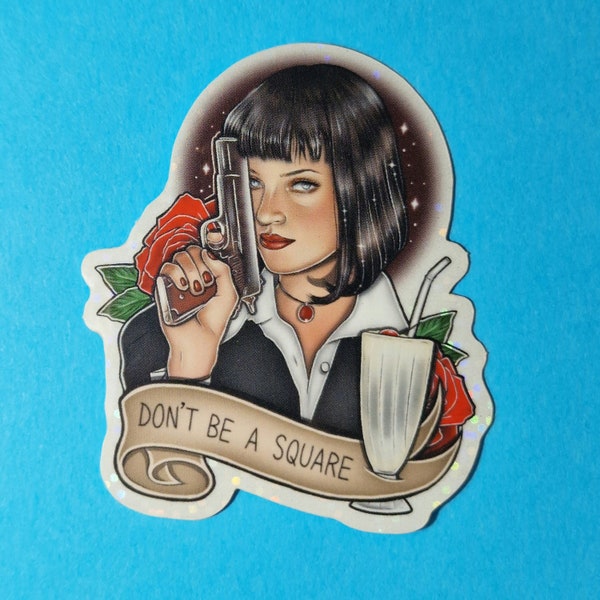Pulp Fiction Mia Wallace Weatherproof Glitter Glossy Vinyl Sticker- Tattoo Flash Style