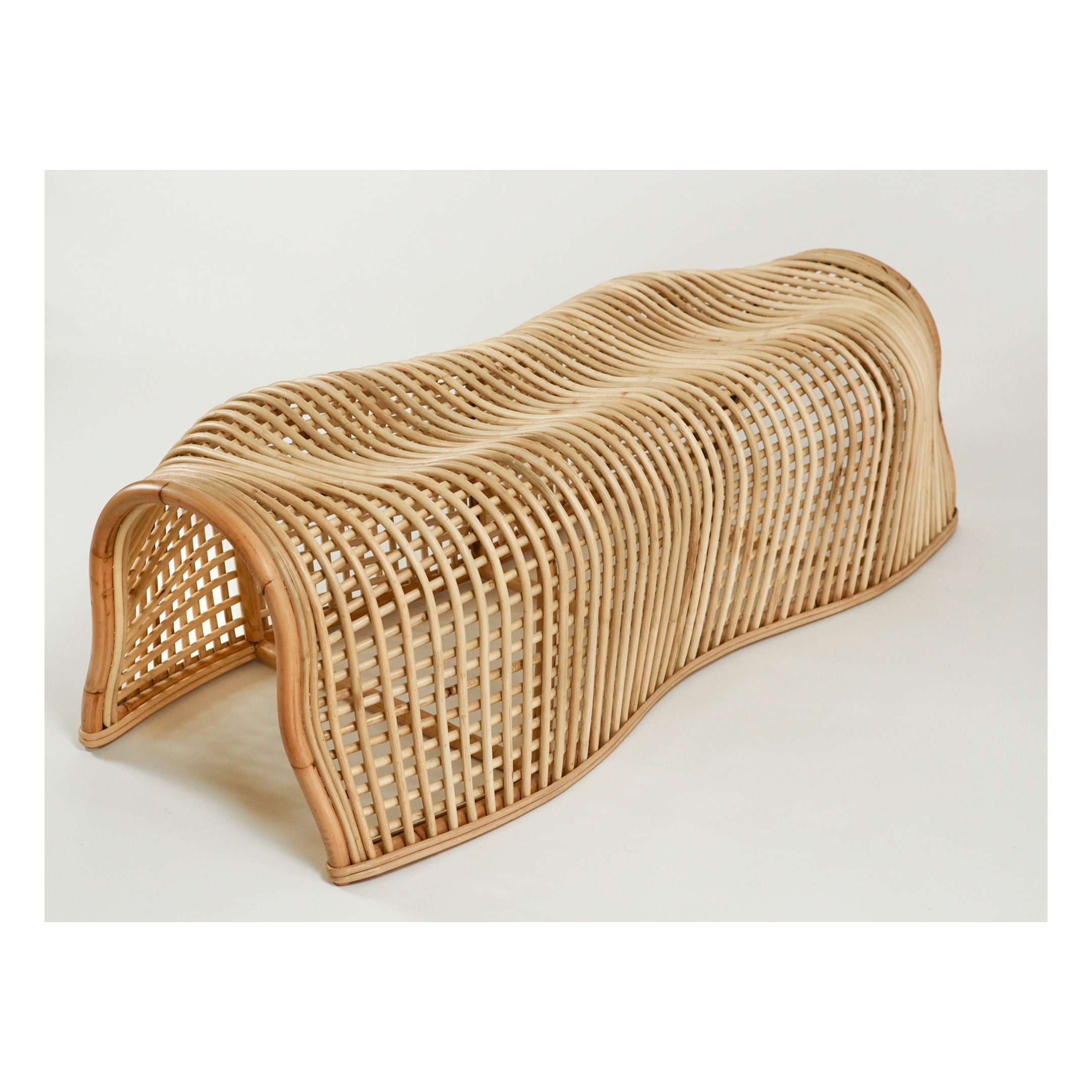 Curved Rattan Bench Etsy