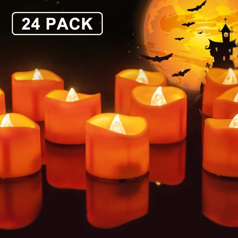 24 Pack Halloween Orange Tea Light Candles LED Tealights Etsy