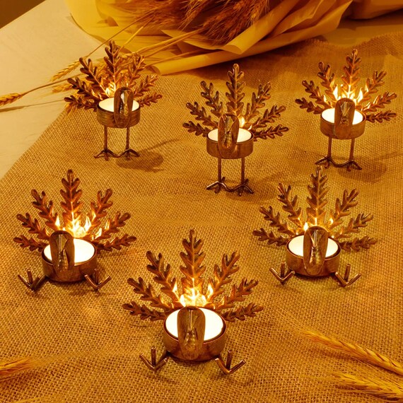 6 Pack Metal Turkey Tea Light Candle Holders Thanksgiving Etsy