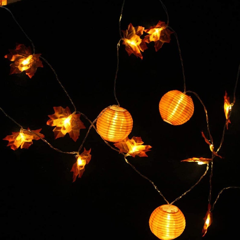 LED Maple Leaf And Lantern Battery Thanksgiving String Lights