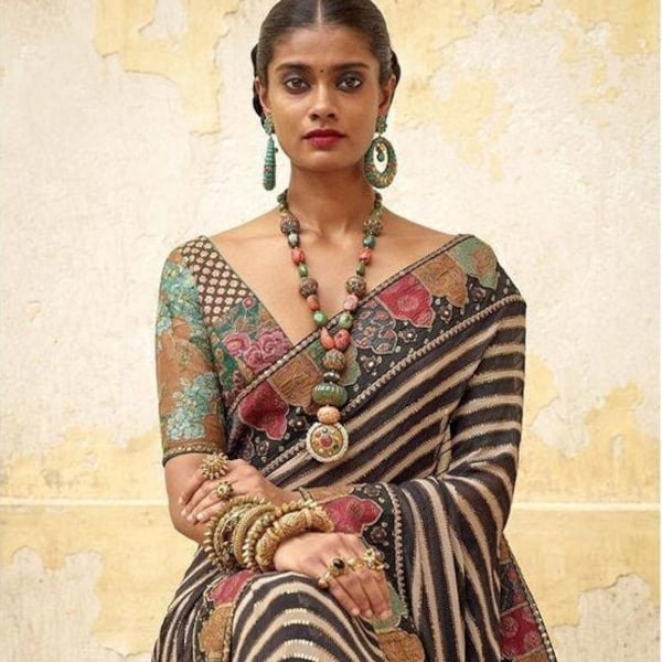 Designer Sabyasachi saree chinon silk Designer Saree party wear saree Bollywood Style Designer saree,wedding saree,indian saree,printed sari