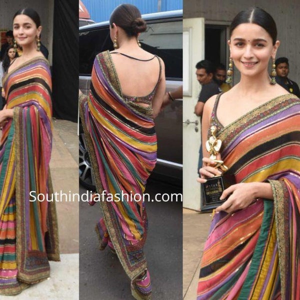 Designer Bollywood Style Alia Multicolor Sanna Seide sari Sabyasachi inspiriert sari sari für Frauen / Mädchen indische Sari party wear Sari