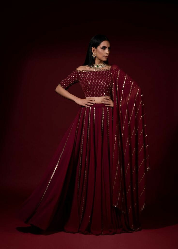 maroon ghagra choli