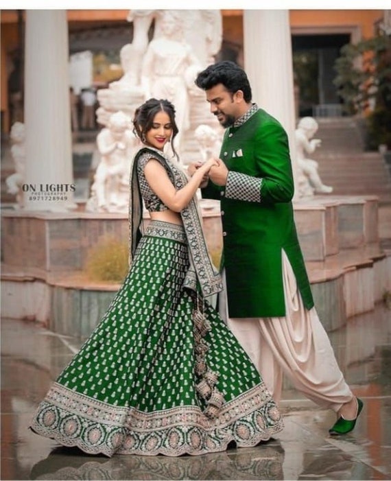 Green Designer Lehenga Choli for Women Party Wear Bollywood Lengha