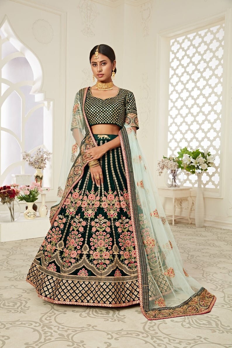 Velvet bridal top lehenga online