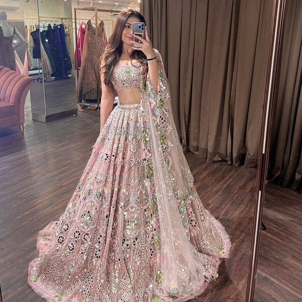 Indian lehenga choli for women,party wear designer wedding bridal wear dress, Georgette Embroidery work lengha blouse dupatta