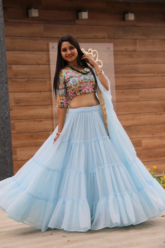 Buy Enticing Multi Colour Woven Lehenga with Dupatta and Blouse -Inddus.in
