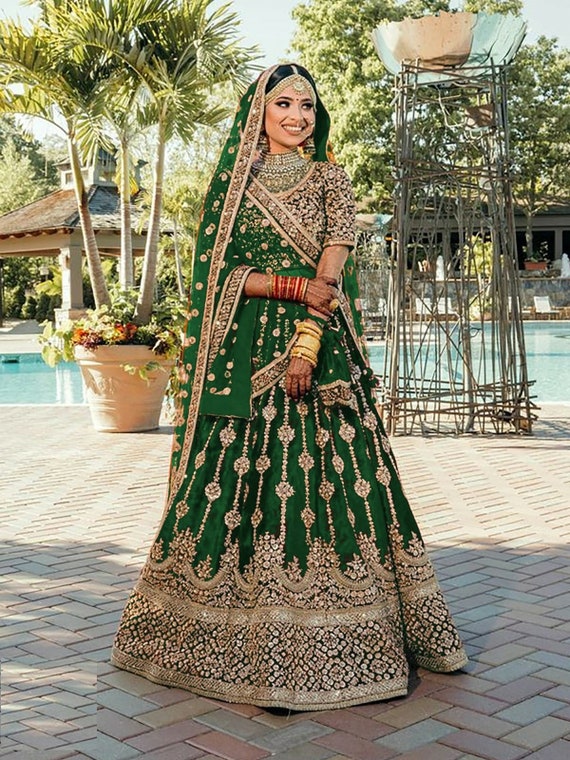 Dusty Dark Green Lehenga Choli Indian Designer Lehenga Choli Ready to Wear  Lehenga Choli Bridesmaids Indian Wedding Ghaghara Choli, RR-514 -   Canada