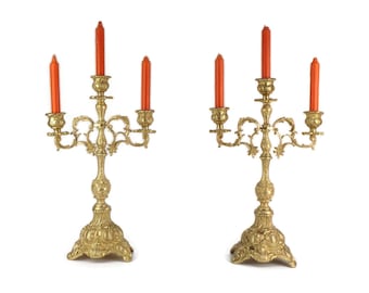 Antique Candle Holders Set, French Brass Candle Holders, Pair Brass Candlesticks, Candle Holders Depose France