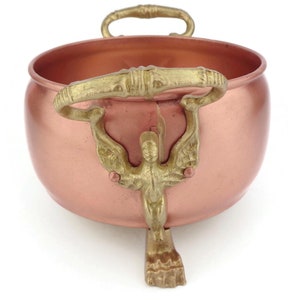 Antique Copper Jardiniere With Brass Handles, Vintage Copper Planter, Copper Flowers Pot