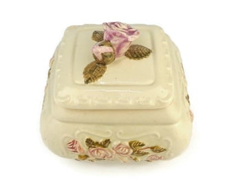 Vintage Ceramic Jewelry Box, Ceramic Jewelry Box With Roses
