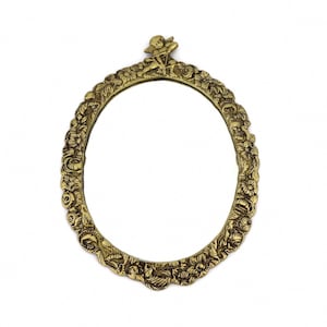 Antique Oval Mirror, Wall Brass Mirror With Cherub Decoration, Vintage Oval Brass Mirror, Victorian Brass Mirror
