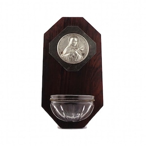 Antique Holy Water Font, Saint Teresa Baby Jesus Holy Water Font, Wall Holy Water Font With Saint Teresa to the Baby Jesus