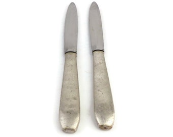 Antique Dining Knife Set of 2 With Silver Plated Handles